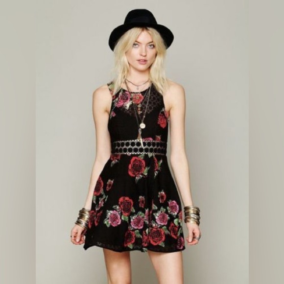 Free People Black Floral Mini Dress - Picture 5 of 10
